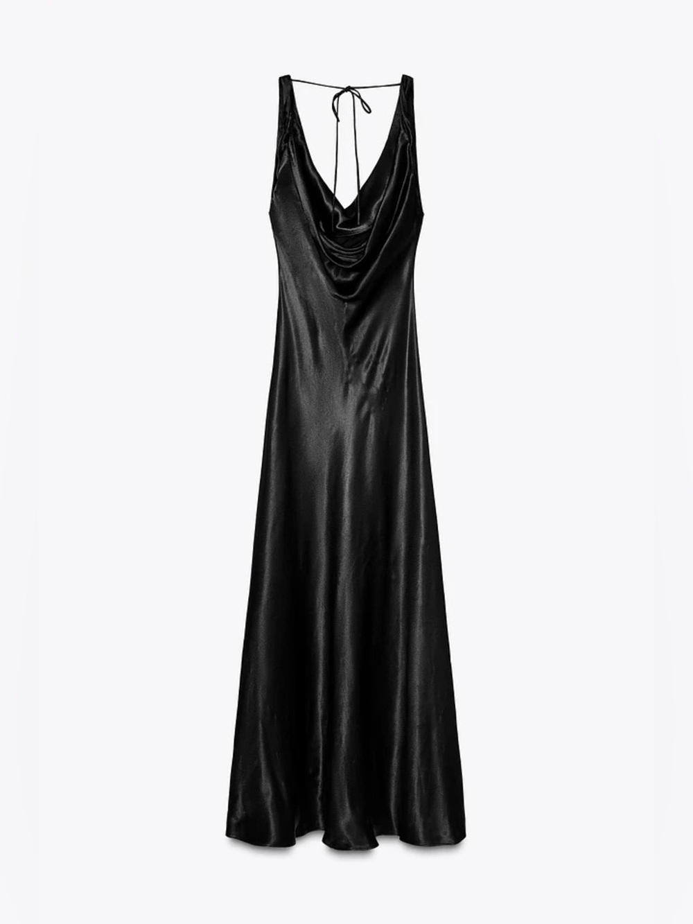 Zara ZW Collection Satin Long Dress in Black - Picture 2 of 8